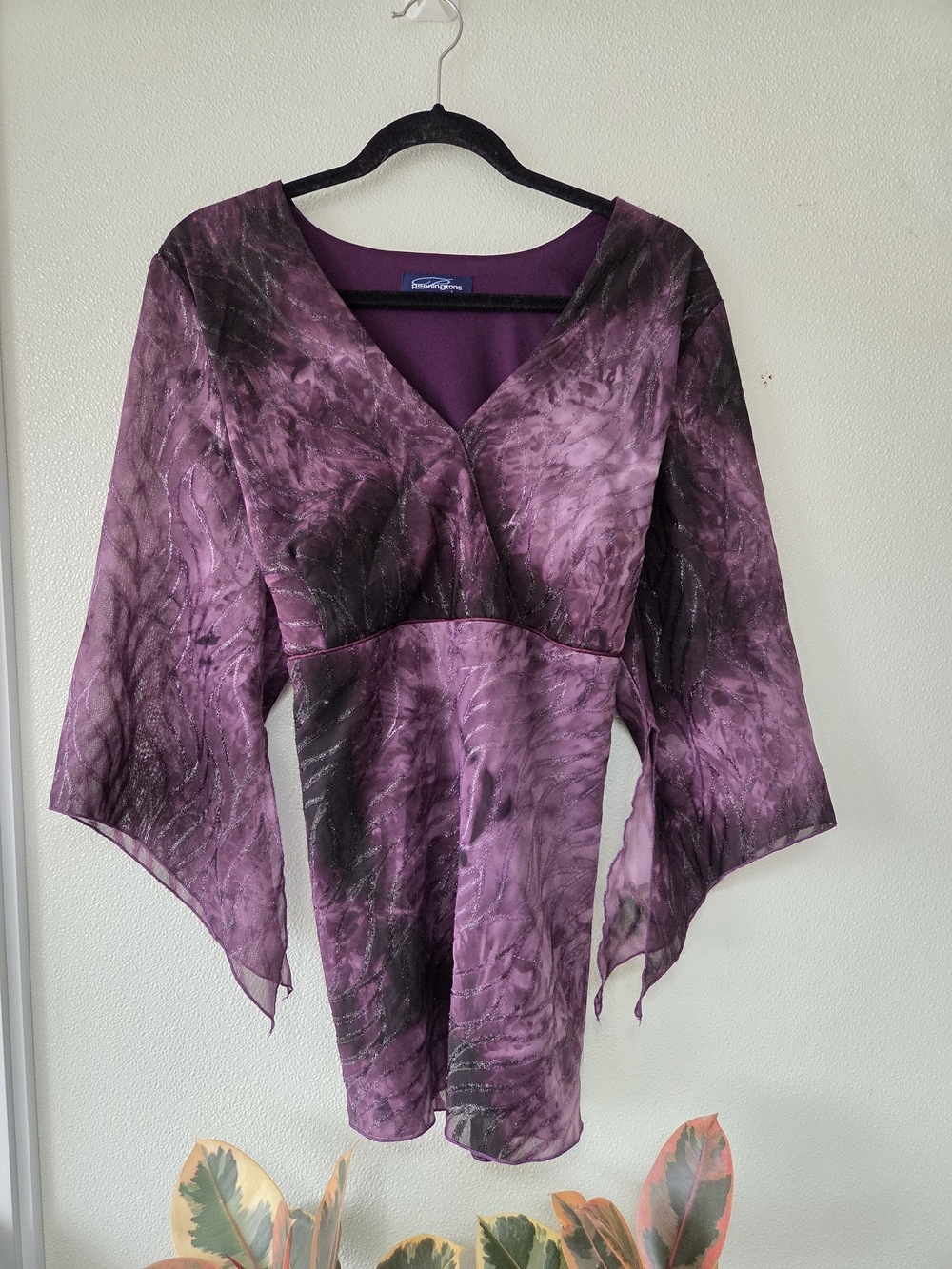 Penningtons Plum V-Neck Sheer Bell Sleeve Top
